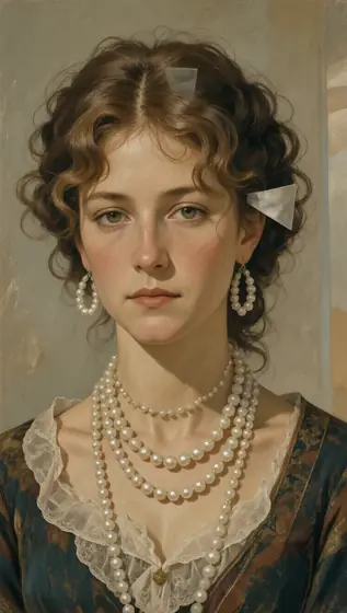 Russian woman with pearl jewelry, in the style of manipulated photography, byzantine-inspired, alejandro jodorowsky, mul