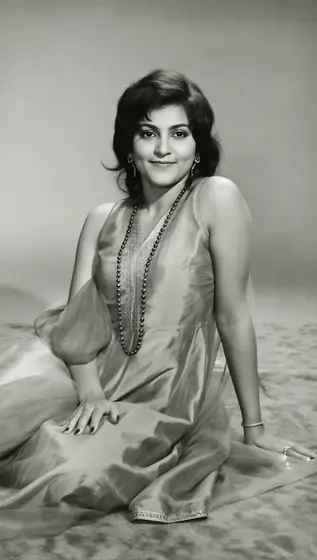 A beautiful Pakistani woman, odalisque pose, 1977, Studio 54 Club New York, black and white film photography, soft light