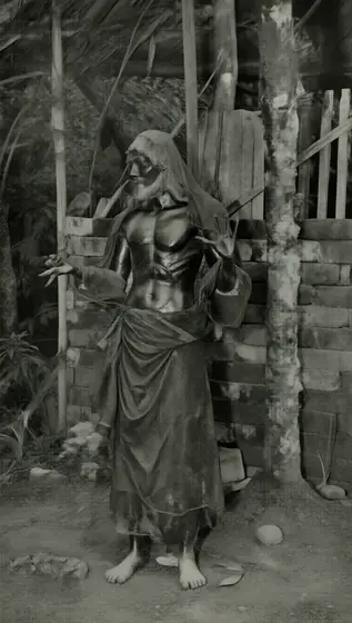 A horror eerie scary photograph discovery of hantu pocong from 1960s in Malaysia tropical village.