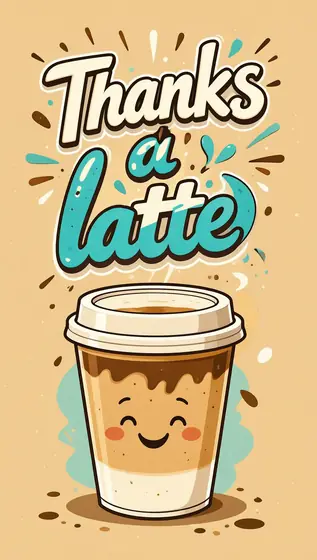 a cute vector art cartoon illustration of a happy latte cup, in a minimalistic colored background in popping vibrant col