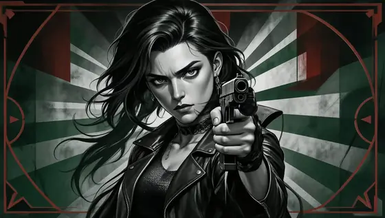 jinx aiming a gun black n white wallpaper, in the style of iconic pop culture caricatures, art deco-inspired, chiaroscur