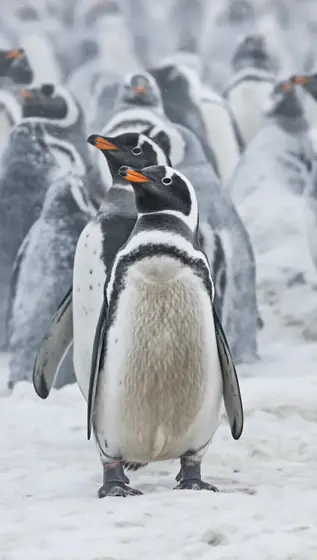 Those lovely penguins, swaying in the snow and ice, a vivid and interesting picture seems to bring infinite warmth to th