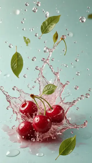 Product photography, macro shot,commercial photography, bright background color, water droplets,splashing and exploding 