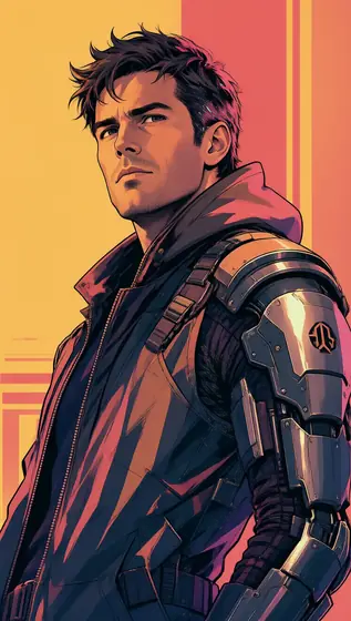 cyberpunk illustration style character portrait, half-body shot, colorful neon lighting, strong warm vs cool contrast, h